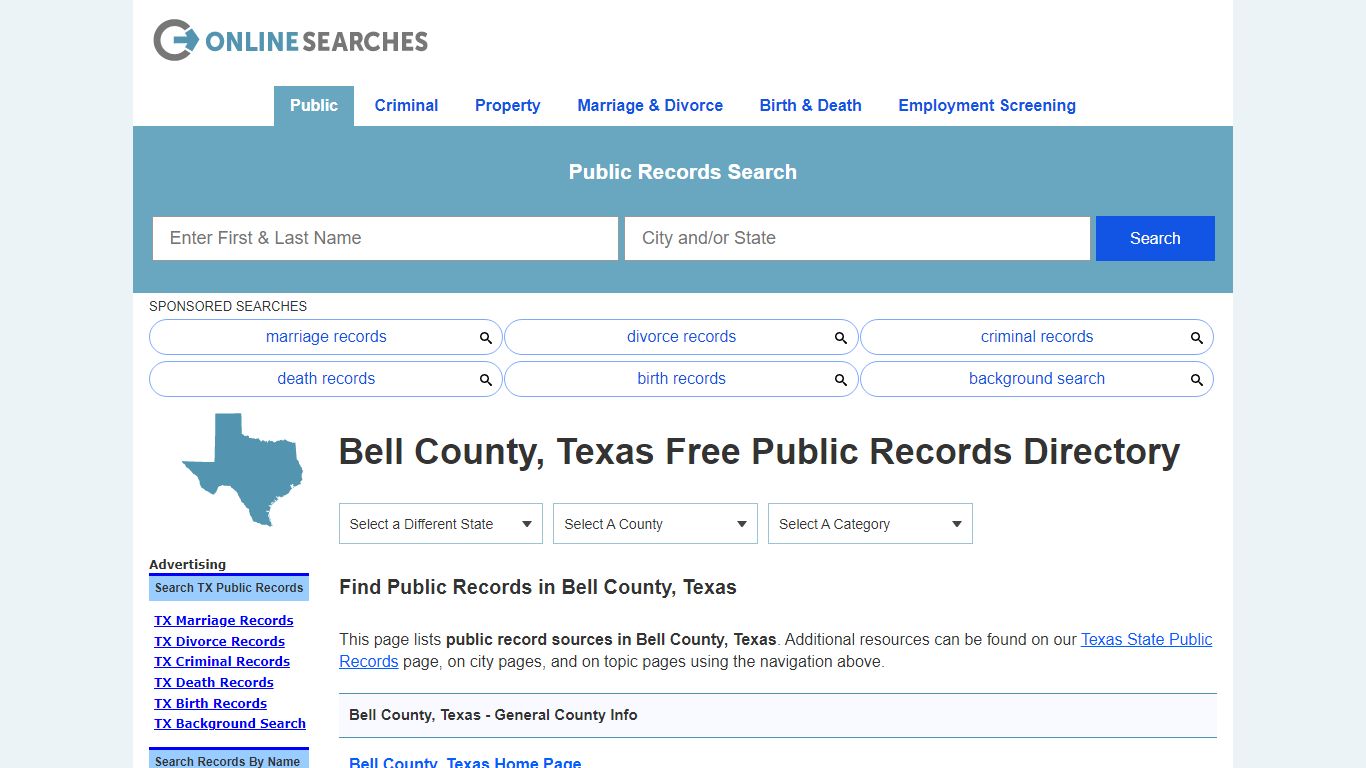 Bell County, Texas Public Records Directory - OnlineSearches.com